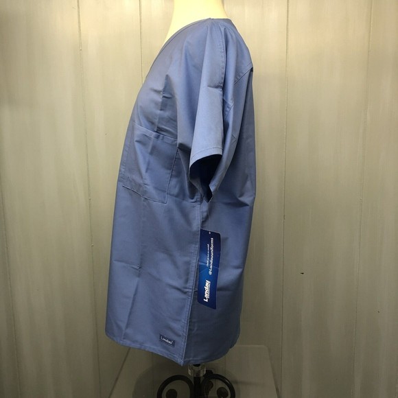 Landau Essentials Unisex Relaxed Fit 1-Pocket V-Neck Scrub Top 7502 TMD Blue - Picture 5 of 12